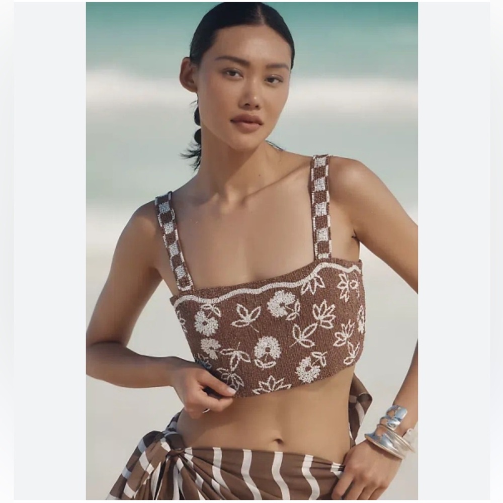 NWT Anthropologie Celandine Fiona Beaded Cami Brown Floral size M//L adjustable